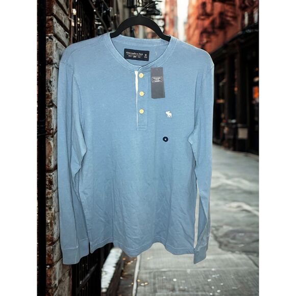 Abercrombie & Fitch Soft A&F Tee Henley Long Sleeve Shirt Men’s Size M–NWT - Picture 1 of 6
